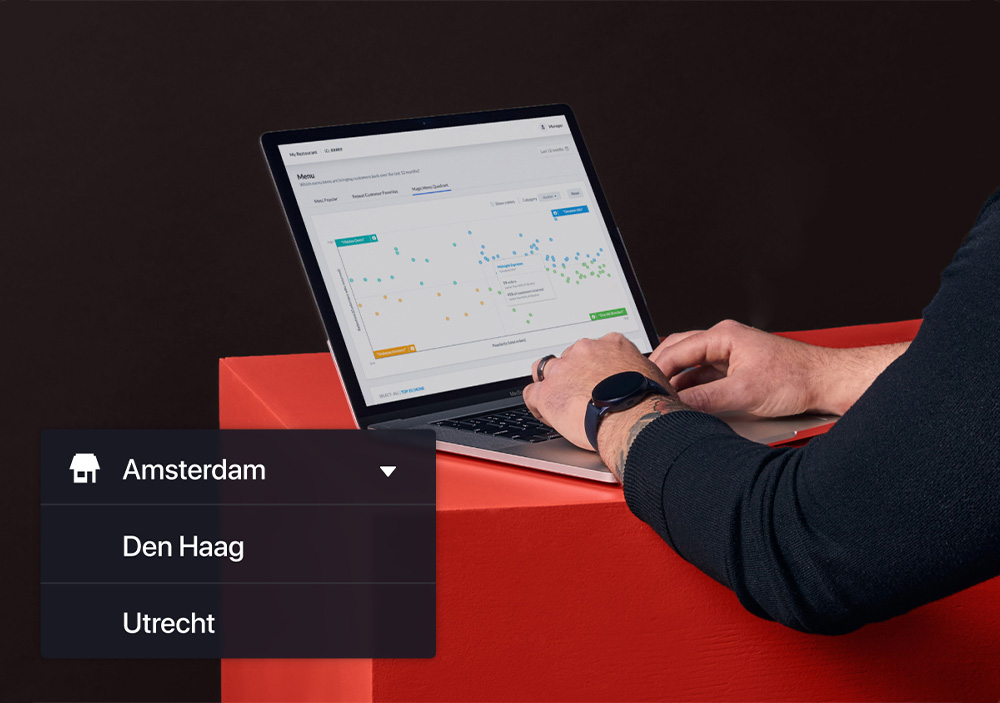 Backoffice van Lightspeed op Macbook met een overzicht van vestigingen.