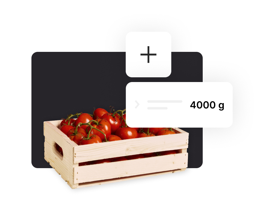 Krat tomaten met hoeveelheidindicatie