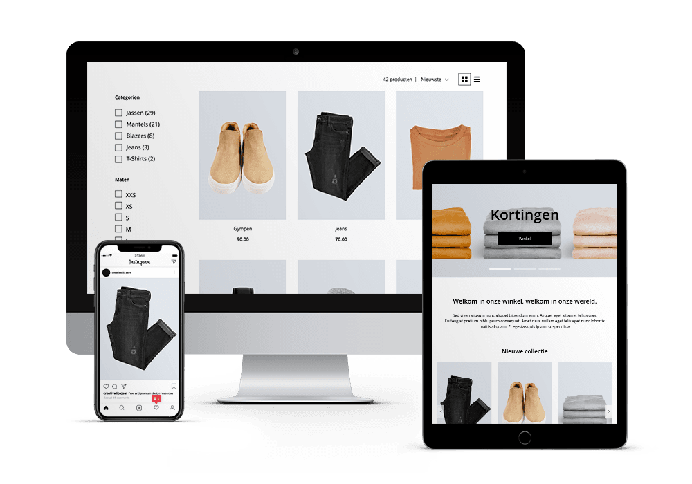 Voorbeeld van webshop software op desktop en mobiel