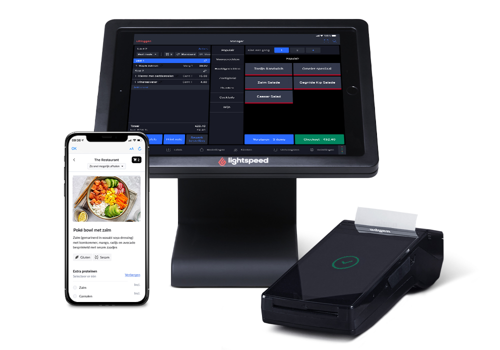 Lightspeed's horeca kassasysteem met iPhone en iPad interface, en betaalterminal